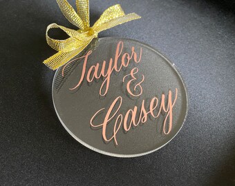 Personalized Christmas ornament for couples, best friends, two names, custom calligraphy