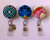 Retractable Badge Reel Fabric Button Badge Reel Horse Badge Reel Native Design Badge Holder Southwestern Print Nurse Gift