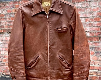 vintage 1940s belted back leather jacket