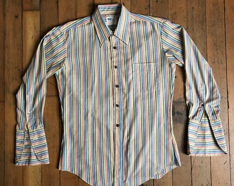 vintage 1970s rainbow stripe button up shirt