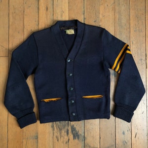 small vintage 1940s letterman cardigan sweater