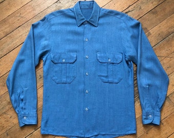 vintage 1940s 50s blue rayon shirt