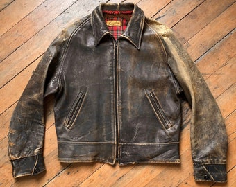 vintage 1930s 40s synched leather jacket