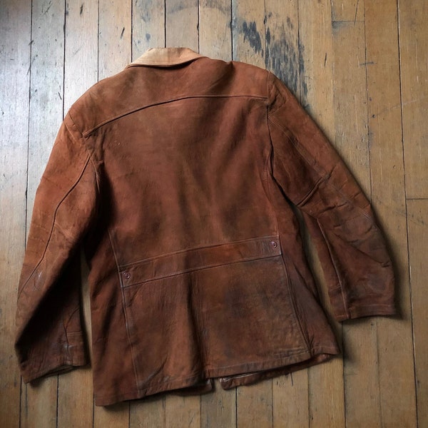 veste en cuir ceinturée vintage des années 1940 et 50