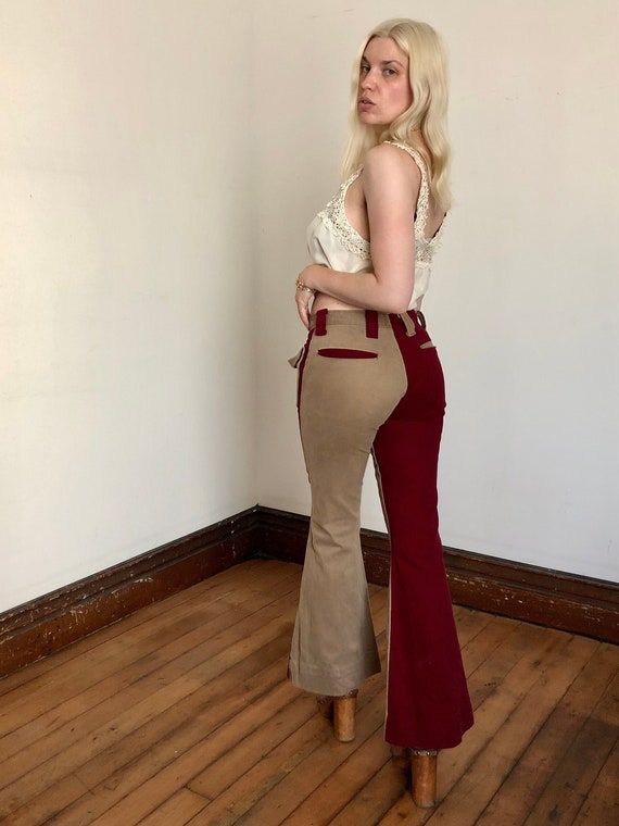 SALE vintage 1970s two tone flared bell bottom pa… - image 1