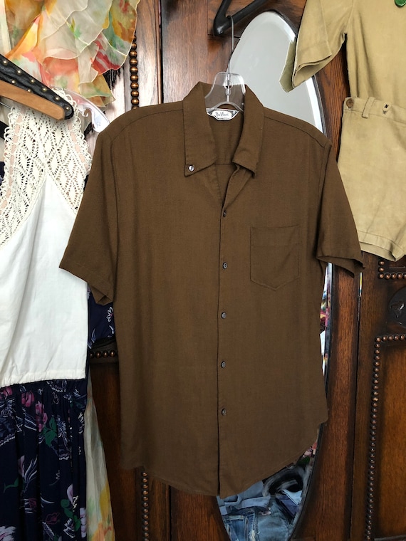 vintage 1950s DaVinci brown short sleeve shirt - image 3