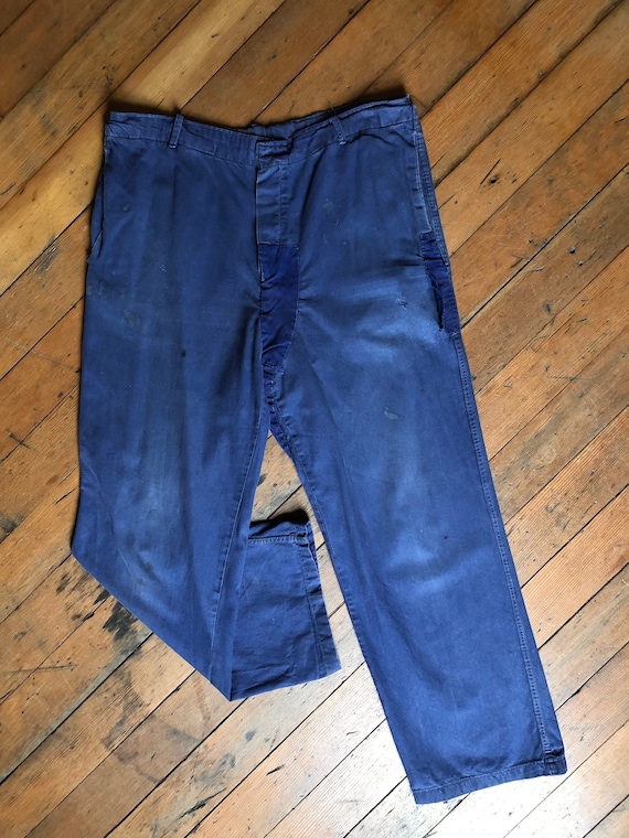 vintage French workwear patched up moleskin slacks