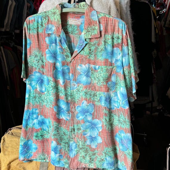 トップス 60s vintage rayon ALOHA shirt 1950s / 1960s Aloha Shirts Orange Rayon Loop Collar Hawaiian