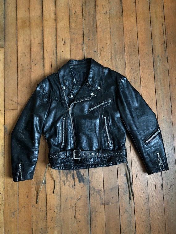 Vintage 1970s Leather Biker Jacket - Etsy Canada