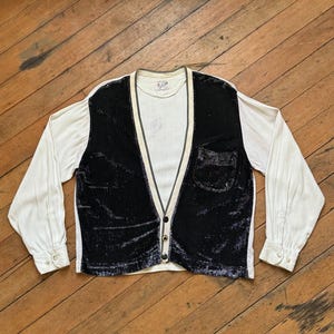 AS-IS vintage 1950s lurex color block sweater jacket rockabilly