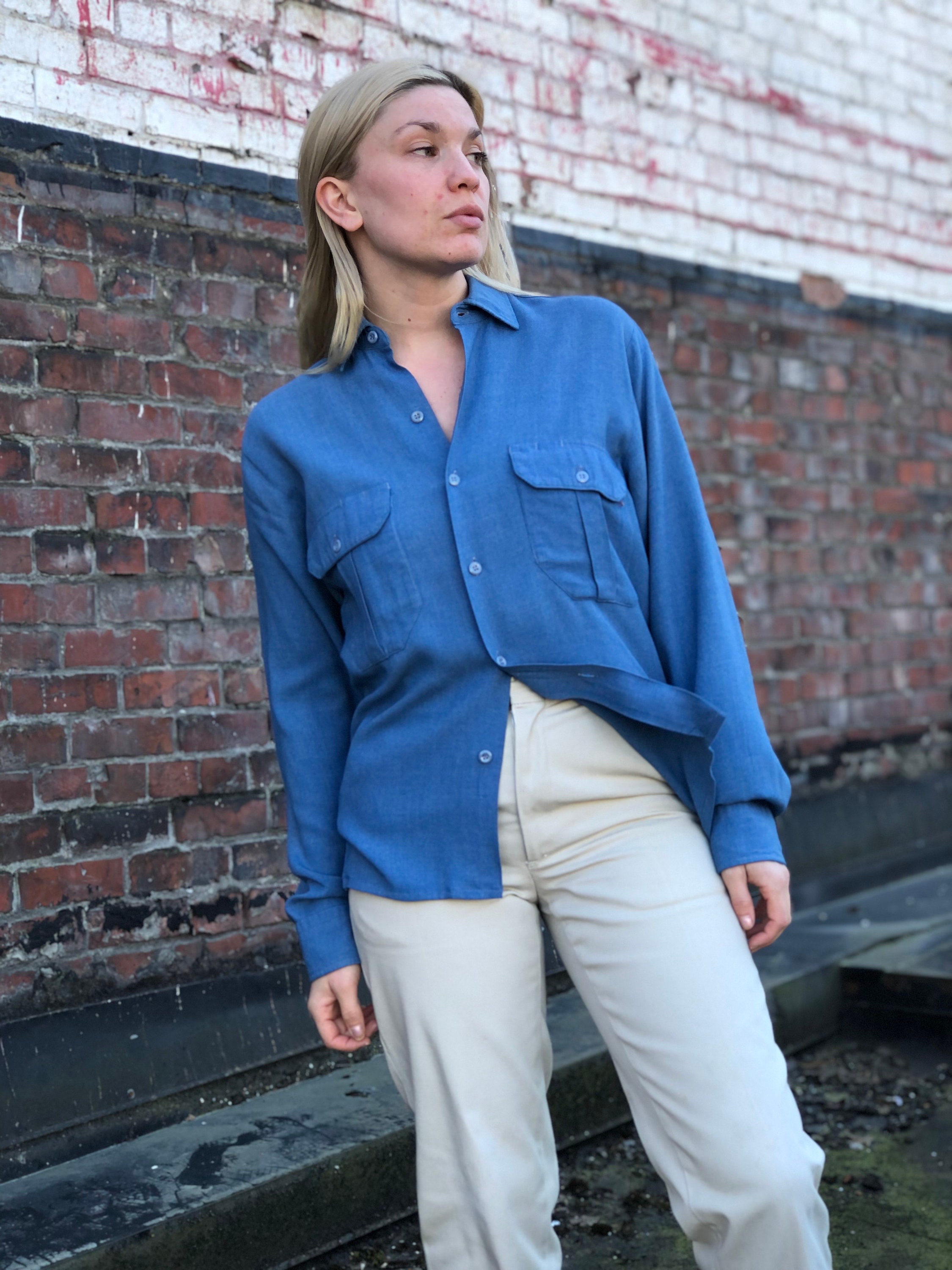 トップス 40-50s vintage rayon shirt Vintage 1940s 50s Blue