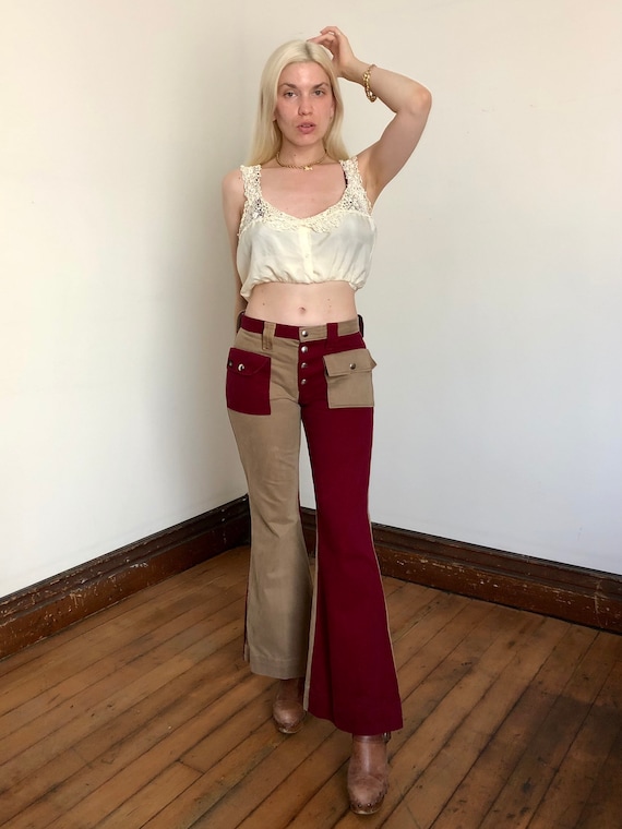 SALE vintage 1970s two tone flared bell bottom pa… - image 4