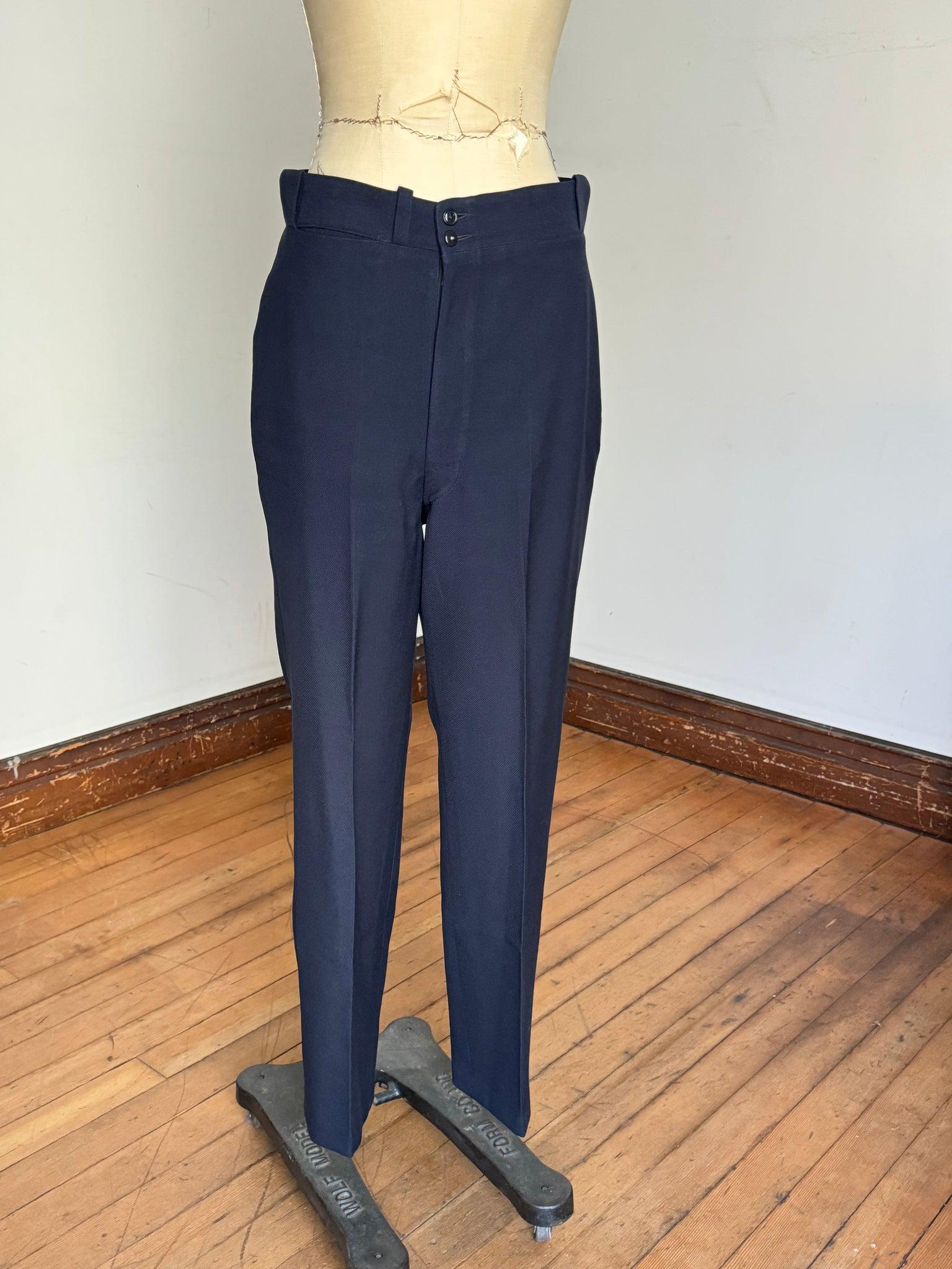 1940年代のヴィンテージ、ネイビーブルーのスラックス、ウォッチ