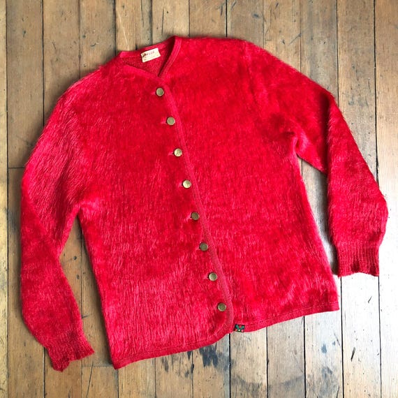 Vintage 1960s Red Mohair Cardigan Sweater - Etsy
