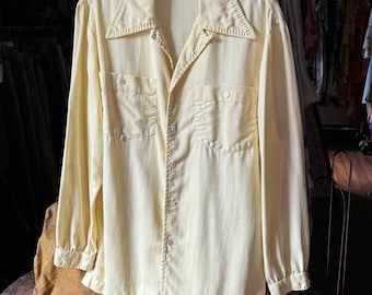 20% OFF SALE // vintage 1950s yellow wool long sleeve button up shirt - loop collar