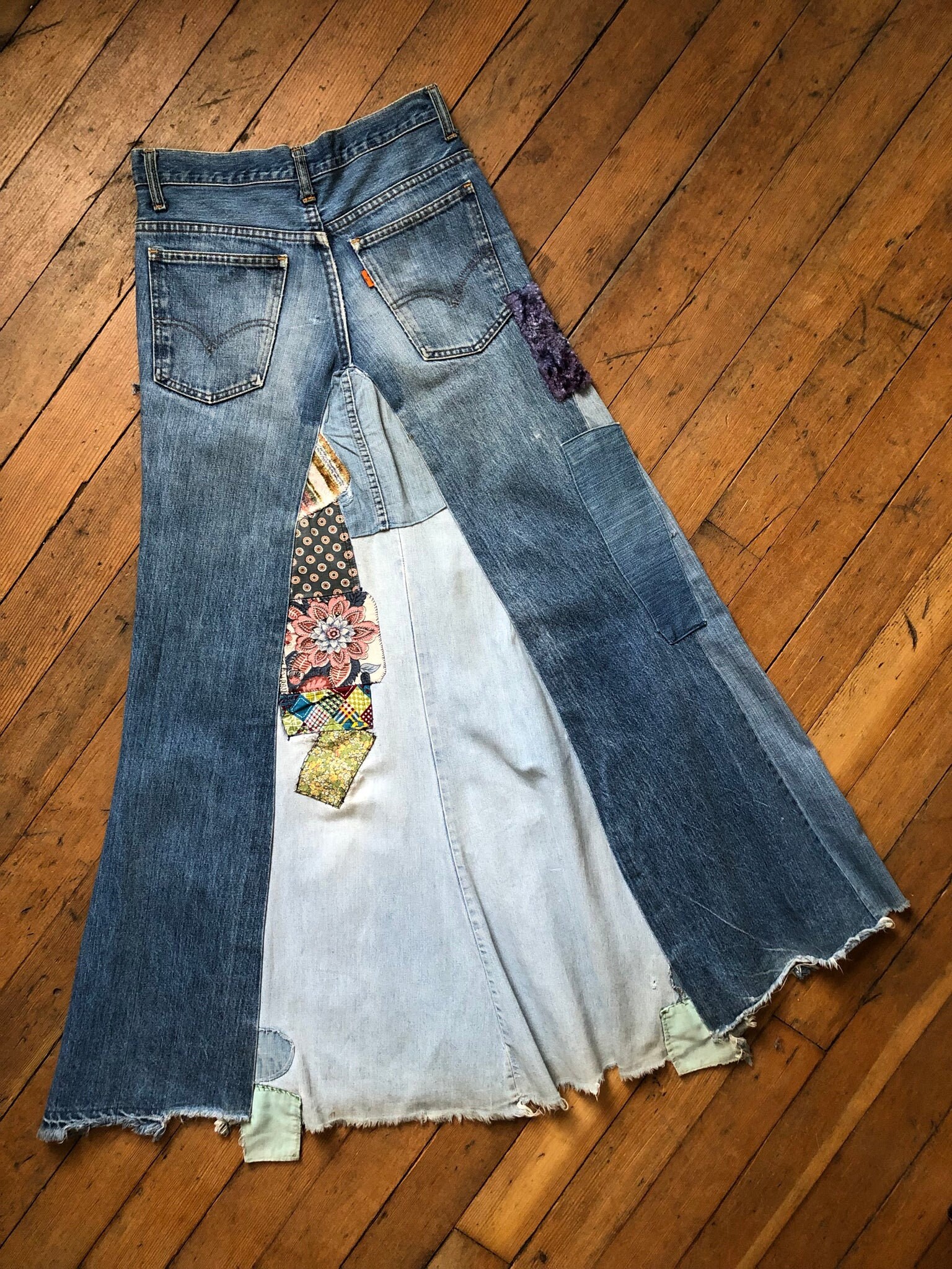 70s patch work leather skirt