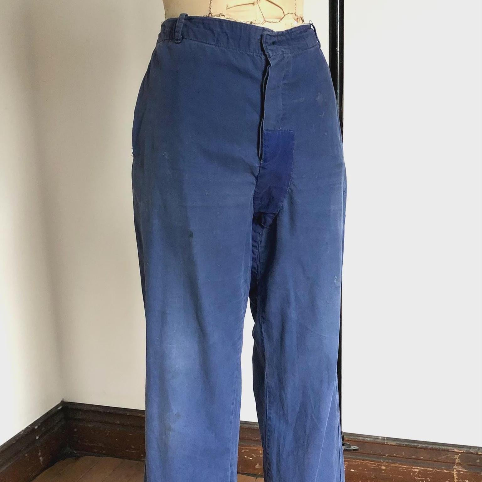 SALE Vintage 60s French Moleskin Workwear Trousers W 35 Patched
