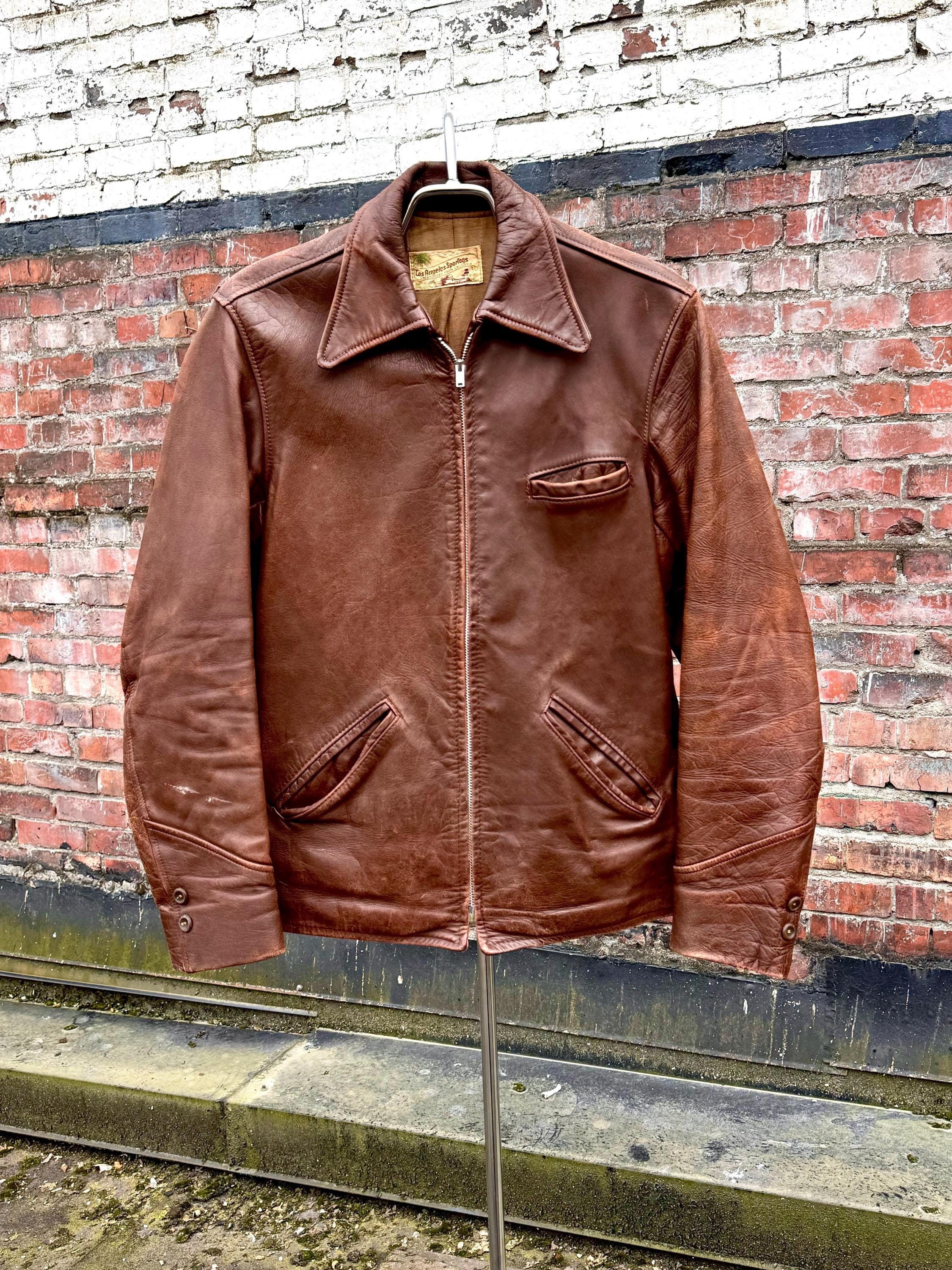 Vintage 1940s Belted Back Leather Jacket - Etsy