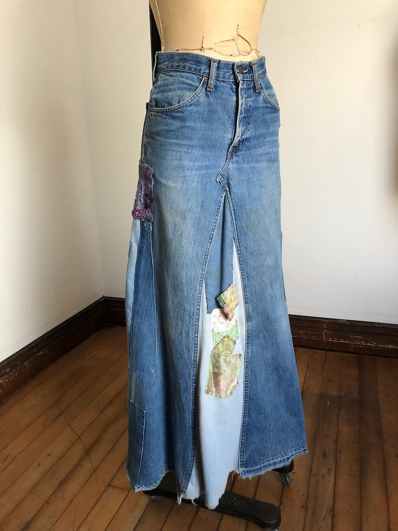 Women Long Denim Panel  Patch Skirt- 7002 main image 0
