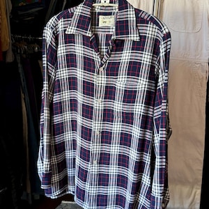 vintage 1950s plaid long sleeve shirt loop collar