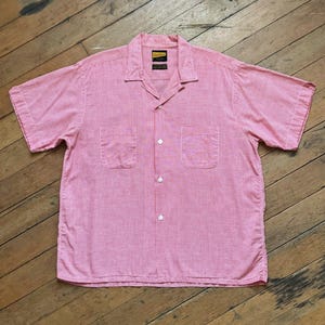 vintage 1950s 60s red gingham short sleeve button up shirt - loop collar
