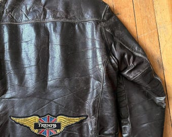 Vintage 1940s Leather Jacket With Triumph Patch - Etsy