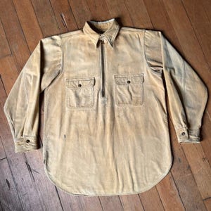 vintage 1930s quarter zip pullover moleskin work shirt &quot;cotton suede cloth&quot;