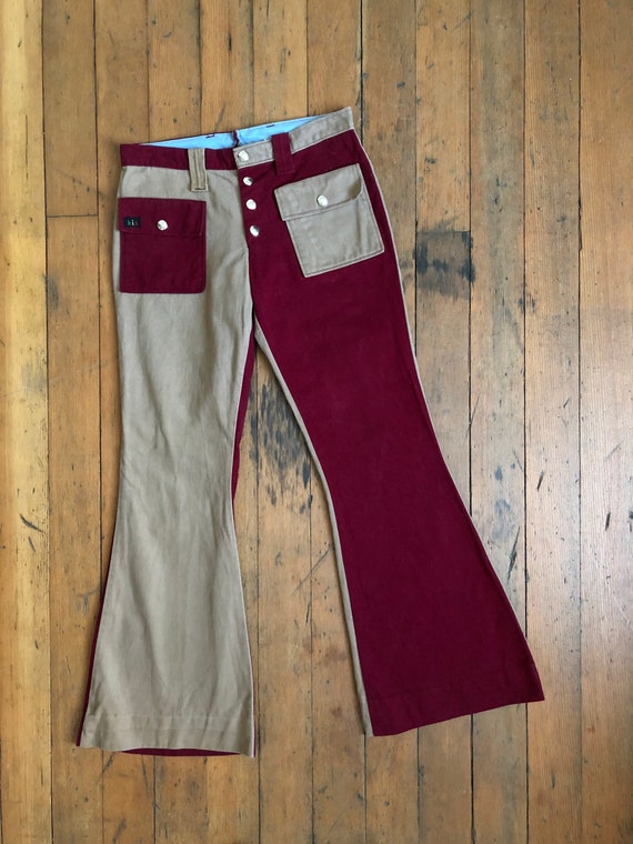 SALE vintage 1970s two tone flared bell bottom pa… - image 3