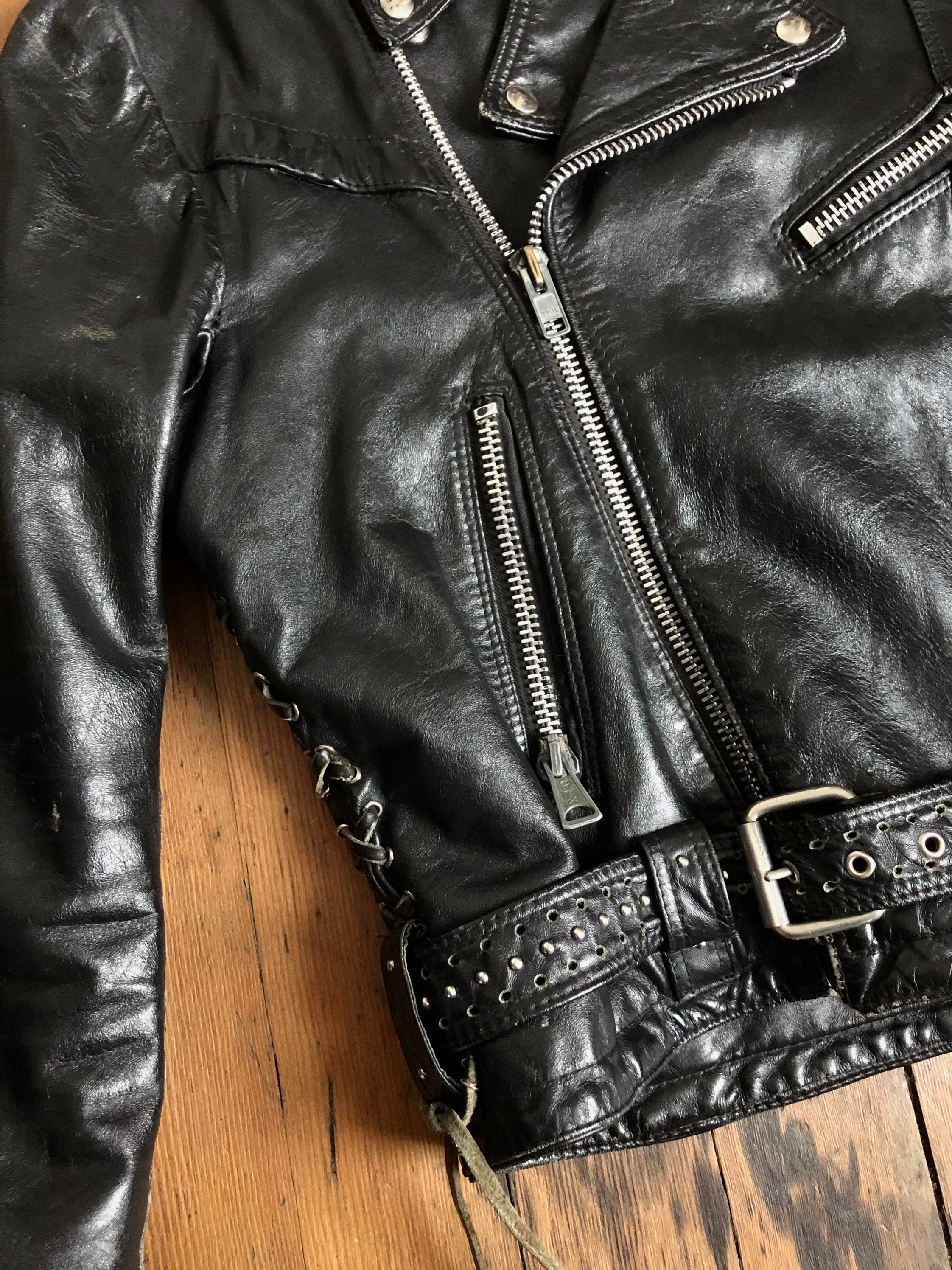 アタッチメント　フード付きカーフレザージャケット 70s SEARS シアーズ Tバック レザー ジャケット 黒 44 TALL 着脱