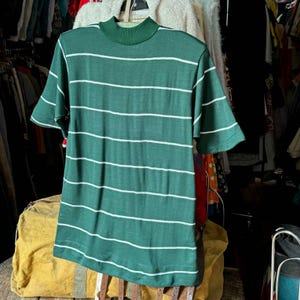 NOS vintage 1960s green striped t-shirt