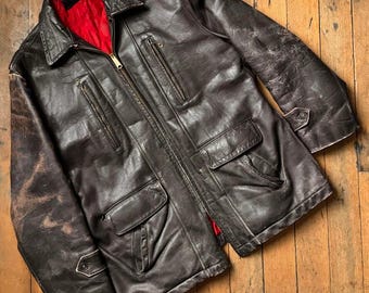 Size M Vintage Men's 1940s Sportclad Horsehide Brown Leather Full