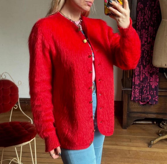 トップス 60s vintage mohair cardigan 1960s Brent Striped Mohair Shaggy Striped Cardigan Sweater