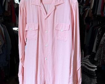 vintage 1940s PINK long sleeve button up rayon shirt