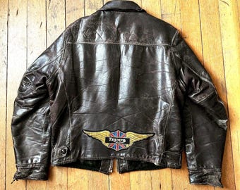 DEADSTOCK 40s Vintage Motorcycle Coat Brown Leather Jacket 1940s