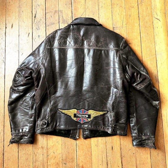 Vintage 1940s Leather Jacket With Triumph Patch - Etsy