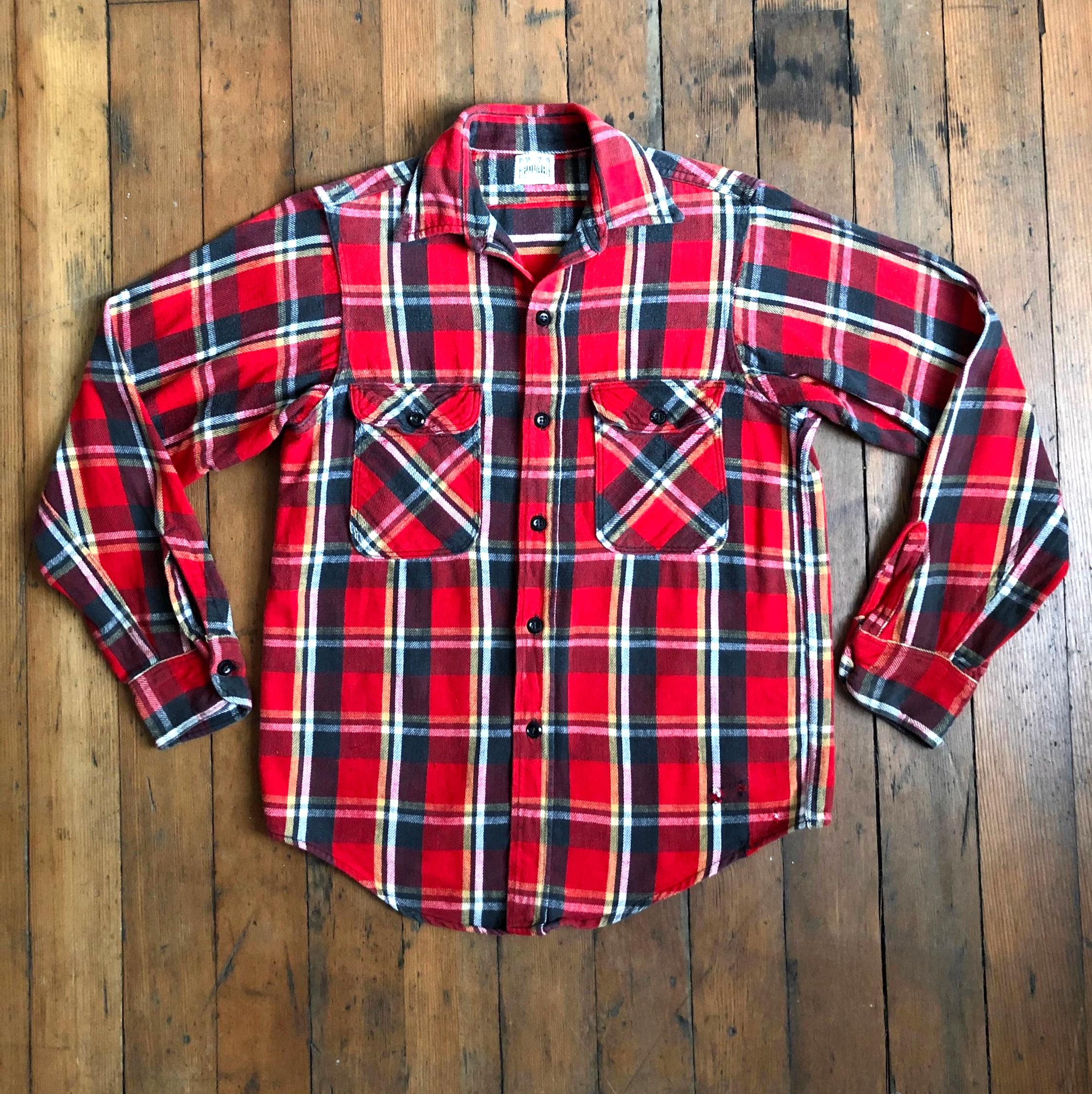 50s print flannel shirt プリネル グレピン 50s Print Flannel Shirt Open Collar Dead Stock 50年代