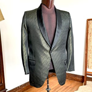 vintage 1950s shimmery satin brocade tuxedo jacket