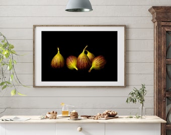 FINE ART PHOTOGRAPHIC Print still life of figs created in studio on black background, kitchen art, kitchen design, dining room art, wall art