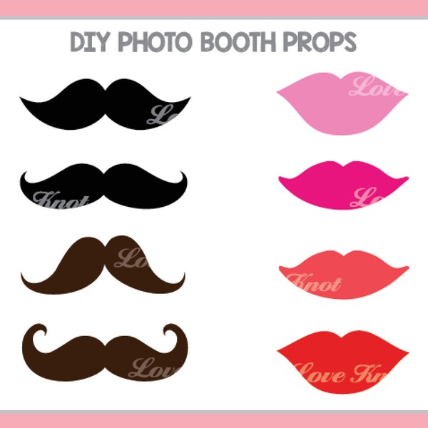 Photo Booth Props, moustache, lèvres, mariage de bricolage - PDF imprimable - téléchargement immédiat fichier numérique