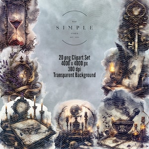 Mystical tarot and divination clip art set collage