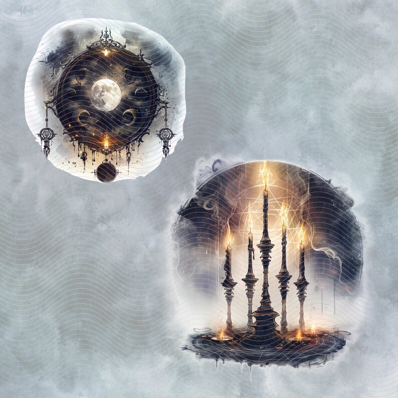 Moon phase chart with glowing candles