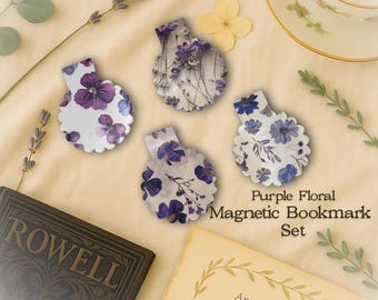 Vintage Purple Floral Magnetic Bookmarks: Coquette Planner Clips