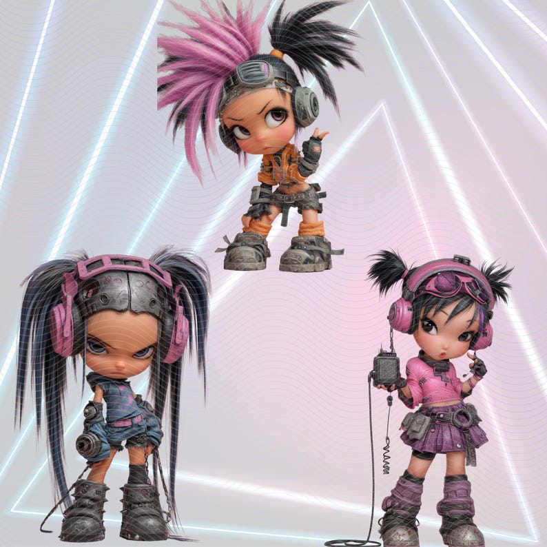 Cyberpunk Chibi Clipart Bundle: Rave Girls, Neon Pngs (digital Download ...