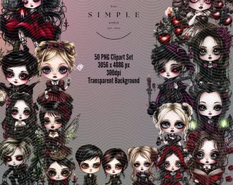 Chibi Gothic Fairytale Clipart | Spooky PNG Stickers (Digital Download)