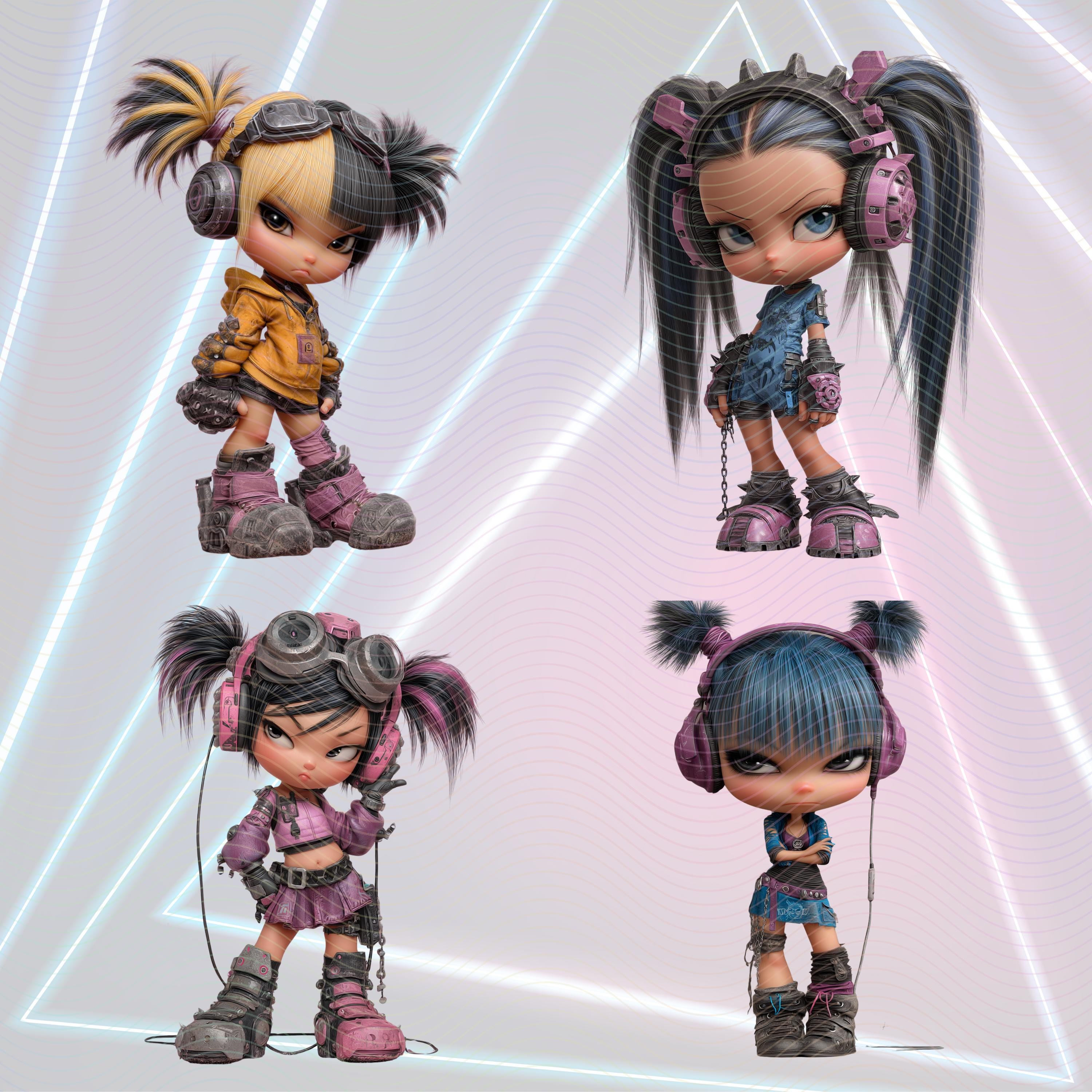 Cyberpunk Chibi Clipart Bundle: Rave Girls, Neon Pngs (digital Download ...