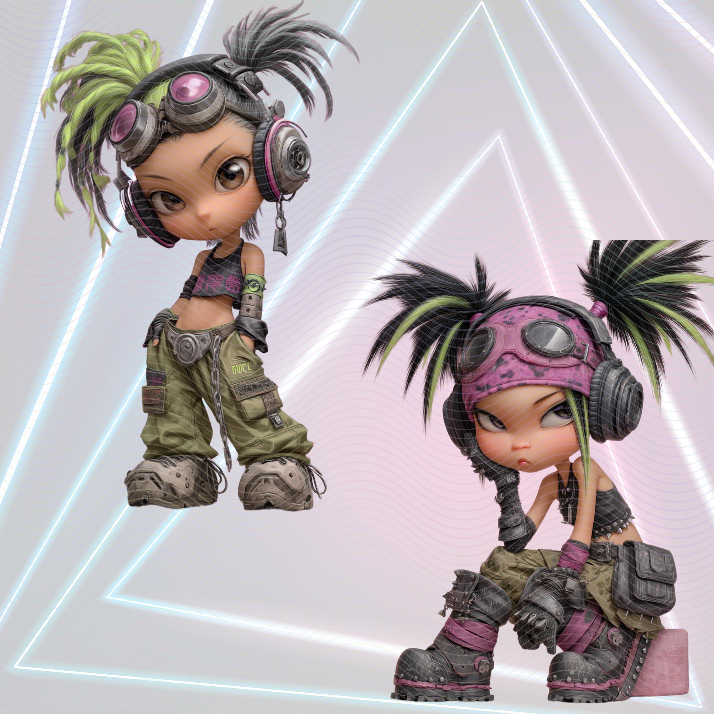Cyberpunk Chibi Clipart Bundle: Rave Girls, Neon Pngs (digital Download ...