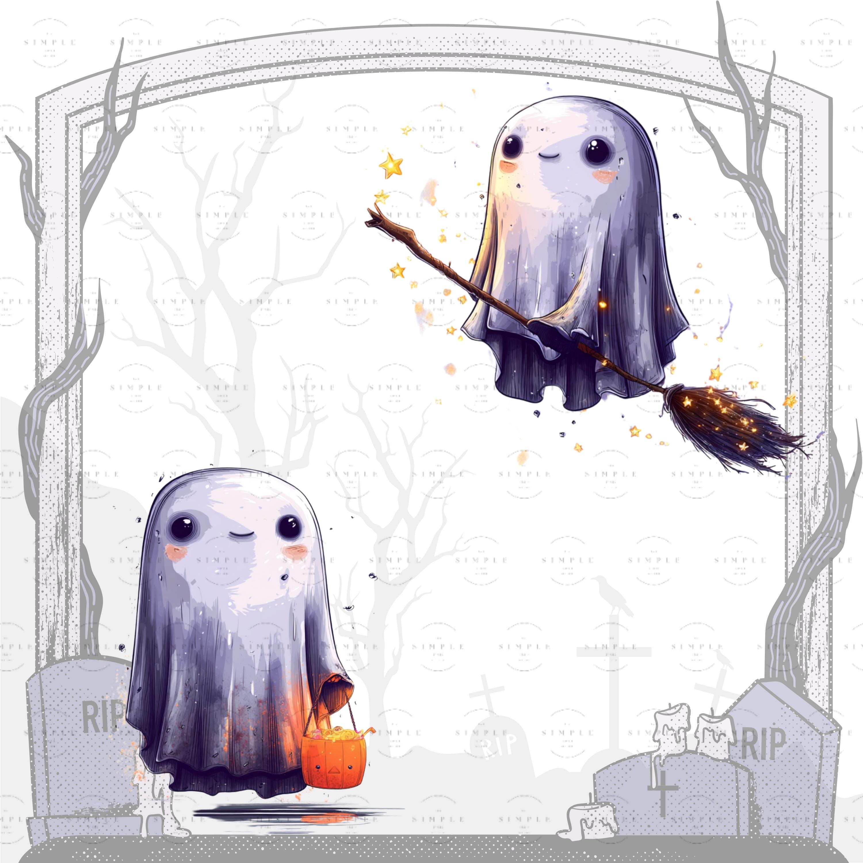 Kawaii Ghost Clipart Bundle: Halloween PNG Stickers (digital Download ...