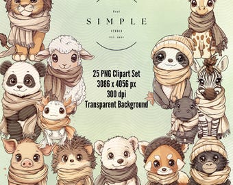 Chibi Animal Clipart Bundle | 25 PNGs, Woodland & Safari (Digital Download)