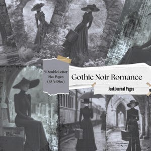 Printable Gothic Romance Junk Journal Pages – Noir Victorian Aesthetic – 10 A4 Sheets for Junk Journaling, Scrapbooks, & Digital Use