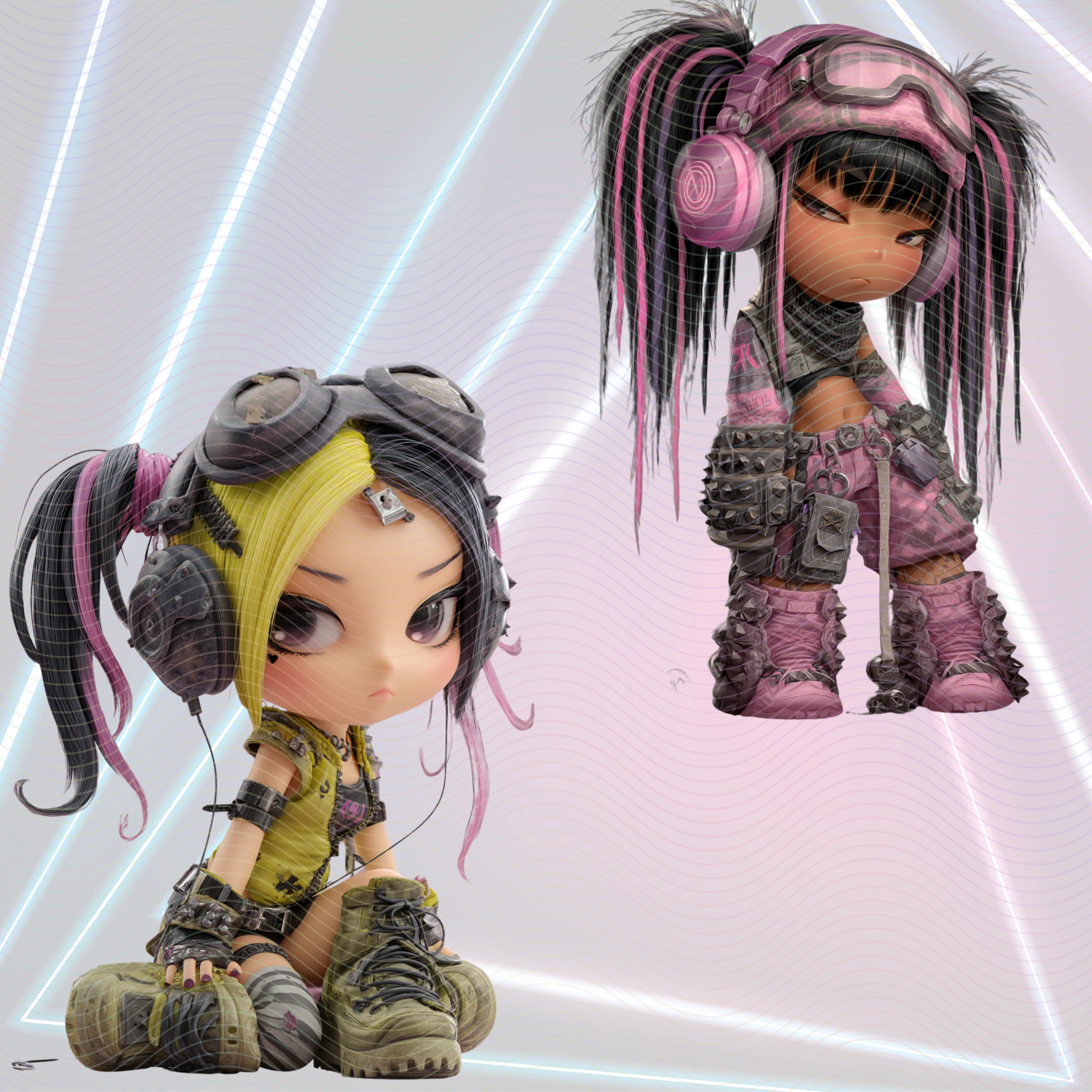 Cyberpunk Chibi Clipart Bundle: Rave Girls, Neon Pngs (digital Download ...